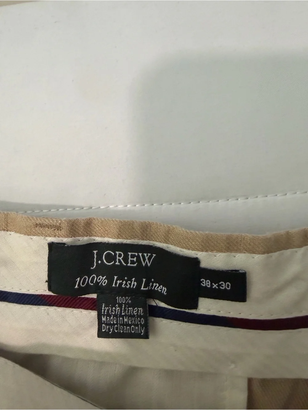 J.Crew Men's Beige 100% Irish Linen Pants Classic Fit Flat Front Pockets 38x30
